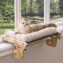 Gardner Pet Cat Window Perch, 2 in 1 Cat Hammock Window Sill Seat with Cushion, Adjustable Cat Bed for Window sill, Wood & Metal Frame for Large Cats(Beige)