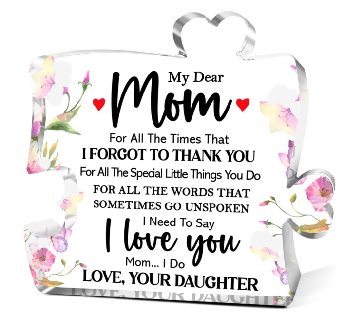 2 x Gifts for Mom from Daughter,Gifts for Mom Thanksgiving Christmas,My Heart Will Always Be Tied To Home Sign Acrylic Puzzle Piece 4.5x4.5 Inches (10)