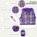 AIITLE Breathable Rabbit Harness and Leash Set - Plaid Pattern Padded Vest with Magic Tape Design, Dual D-Rings, Adjustable for Small Animal Pets, Indoor Outdoor Training Camping, Purple M