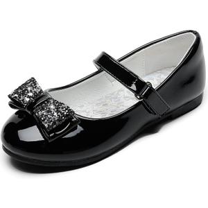 Toddler Girls Dress Shoes - Black Floral Mary Jane Flats for Girls - Water Resistant - All Seasons - Casual - Wedding, Dance, Daily Wear