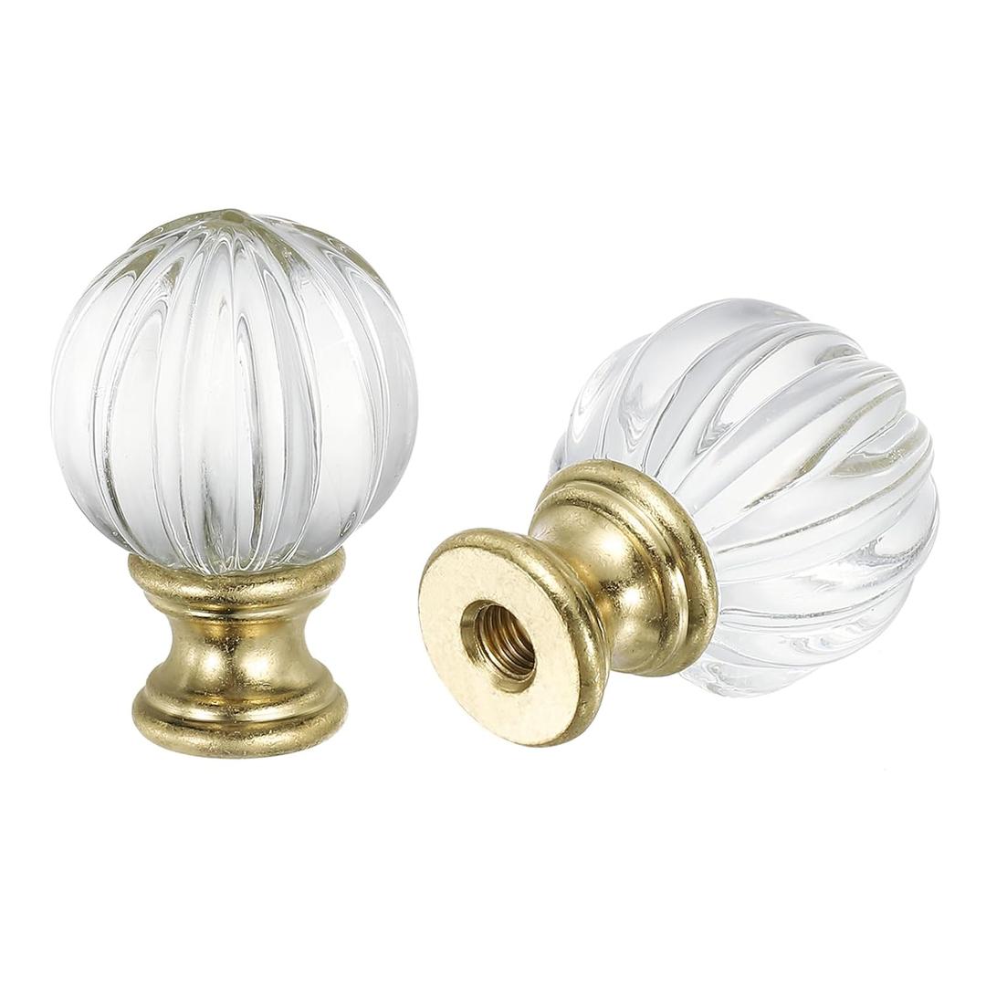 PATIKIL 1/4-27 Lamp Finial Cap for Lampshade Harp Top, 2Pcs Cap Nut Screw Cap Knob Clear Pumpkin Ball Shaped Crystal Lamp Shade Decoration for Table Floor Lamp, Gold Tone (29mm)