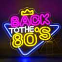 Looklight Back To The 80'S Neon Sign, USB Powered Led Signs for Wall Decor, 80's Party Supplies