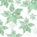 Norme 18 Pcs 3 Size Velvet Christmas Poinsettia Flowers Glitter Artificial Poinsettia Flowers with Stems Christmas Tree Ornaments for Xmas Tree Wreath Wedding New Year Holiday Decor(Macaron Green)