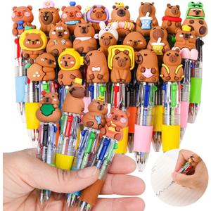 LiYiQ 25 Pcs Capybara Party Favor Multicolor Pen in One Cartoon Cute Fun 4-in-1 Cute Pens Bulk Kawaii Capybara Ballpoint Pens for Fun Gifts