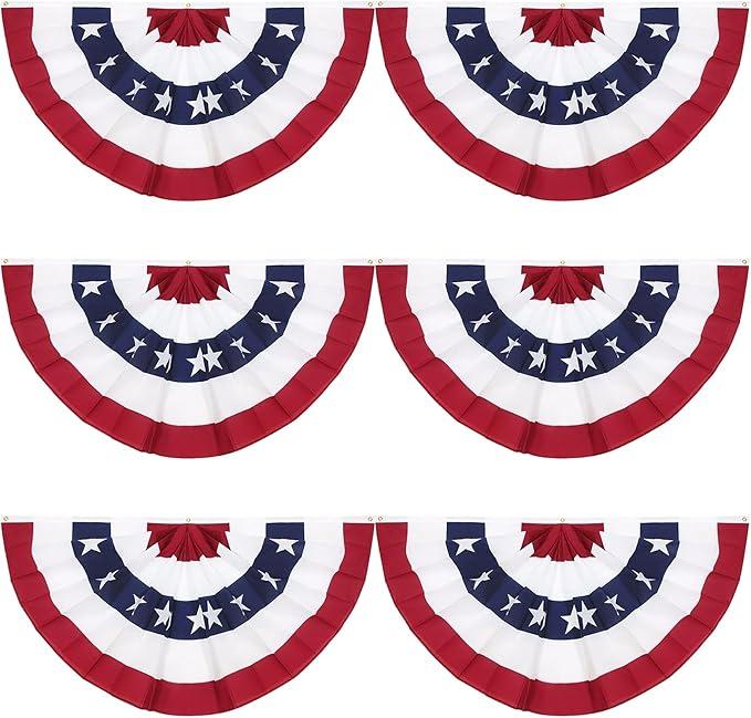 3 x 6 Ft American Pleated Fan Flag, USA Patriotic Half Fan Bunting Flag, 4th of July Decorations Flags (Set of 6)