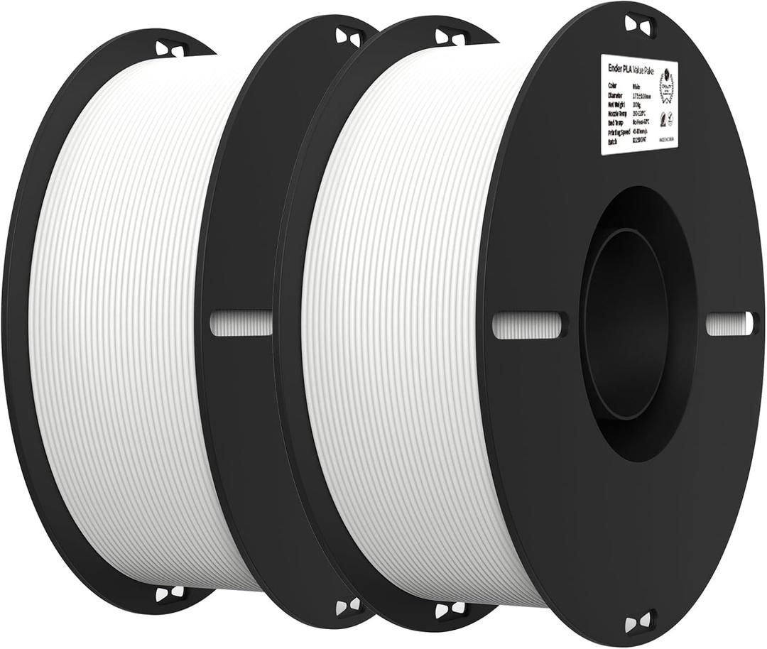 Creality 3D Printer Filament, PLA Filament 1.75mm Bundle 2Kg for 3D Printing, Ender PLA Filament No-Tangling, Strong Bonding & Overhang Performance, Accuracy +/- 0.02mm (White & White 2-Pack)