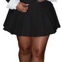 Women 2 Piece Outfits Business Casual Double Breasted Cropped Blazer Jacket and High Waist Pleated Mini Skirt Sets (Medium, Black)
