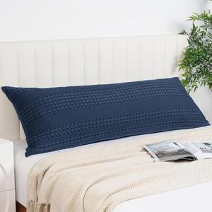 PHF 100% Cotton Waffle Body Pillowcase with Zipper, 1 Pack 20" x 54" Soft Skin-friendly Pillow Sham, No Filling, Aesthetic Woven and Breathable Waffle Weave Body Pillow Cover for Bed, Bright Navy Blue