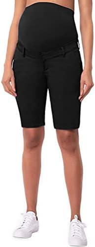 Hybrid & Company Women's Maternity Denim Shorts Over The Belly Comfy Skinny Bermuda Jeans, Small
