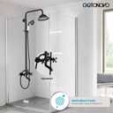 gotonovo Bathroom Exposed Shower Faucet Outdoor Shower System 8 Inch Rainfall Shower Head Set with Tub Spout and Handheld Spray Double Cross Handles Wall Mount without Shower Shelf Matte Black
