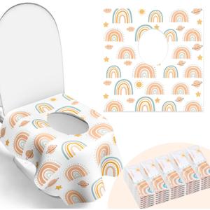 30 Pack Toilet Seat Covers Disposable, Individually Wrapped for Travel, Large Waterproof Potty Covers for Kids and Adults,Toddler Potty Training for Public Restroom, Airplane, Trip - Rainbow