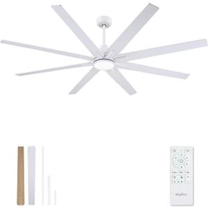 Newday 72 inch Large Ceiling Fans with Lights and Remote, Indoor/Outdoor White Ceiling Fan for Living Room Patio, 6 Speeds Silent Reversible DC Motor, 3CCT, Timer, 3 Downrods, 8 Blades