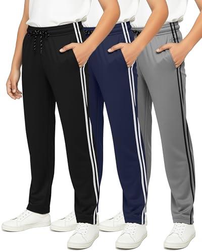 Real Essentials 3 Pack: Boys' Mesh Open Bottom Active Sweatpants with Pockets & Drawstring, XL(16-18)