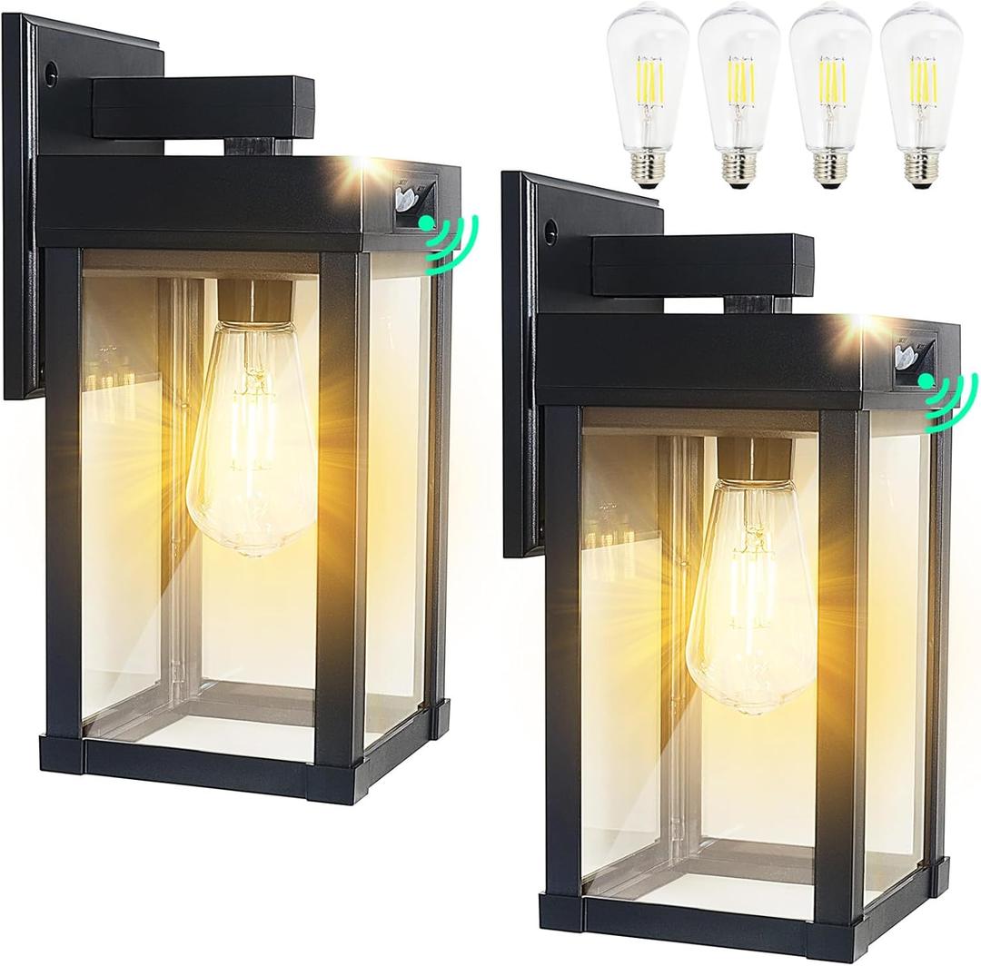 2 Pack Solar Wall Lights Outdoor Waterproof with 3 Lighting Modes & Motion Sensor, Dusk to Dawn Exterior Porch Light fixtures, Solar Wall Lantern Fixture for Garage Porch Yard Front Door