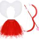 Haysandy 4 Pieces Valentines Cupid Costume Women Cupid Accessory Set, Valentine Cosplay Bow and Arrow Tutu Skirt Wings Adult (Red)
