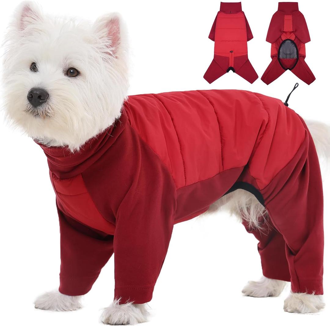 ROZKITCH Dog Coat with Harness, Dog Winter Jacket, Dogs Onesie Body Warm Jackets, Small Dogs Winter Coats Reflective Windproof Warm Cold Weather Coats, Pet Waterproof Jacket Hiking Red S (Chest: 20-23"; Back:16-17"))