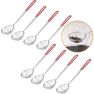 8 Pieces Stainless Steel Spider Strainer Spoon Small Wire Skimmer Colander with Handle for Hot Pot, Tortellini and Meatball