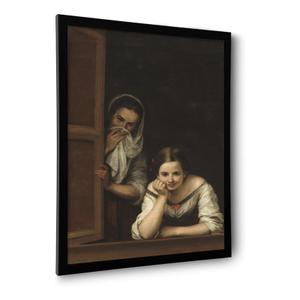 OIQArtOIQ Funny Bathroom Framed Wall Art Vintage Canvas Wall Art Prints Two Women At A Window Pictures Wall Decor Modern Minimalist Humorous Artwork For Restroom, Size: 16x24 in