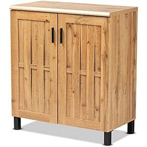 Baxton Studio SR 890005-H-Wotan Oak Excel 31 1/2 Inch Modern Wood 2-Door Storage Cabinet in Oak Brown and Black