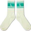 Green and Off-white Striped Socks with The Letter