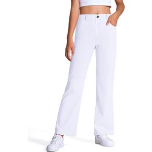 Girls Uniform Pants Kids High Stretchy Flare Dress Pants Elastic Waist Size 7-14 Years (White)