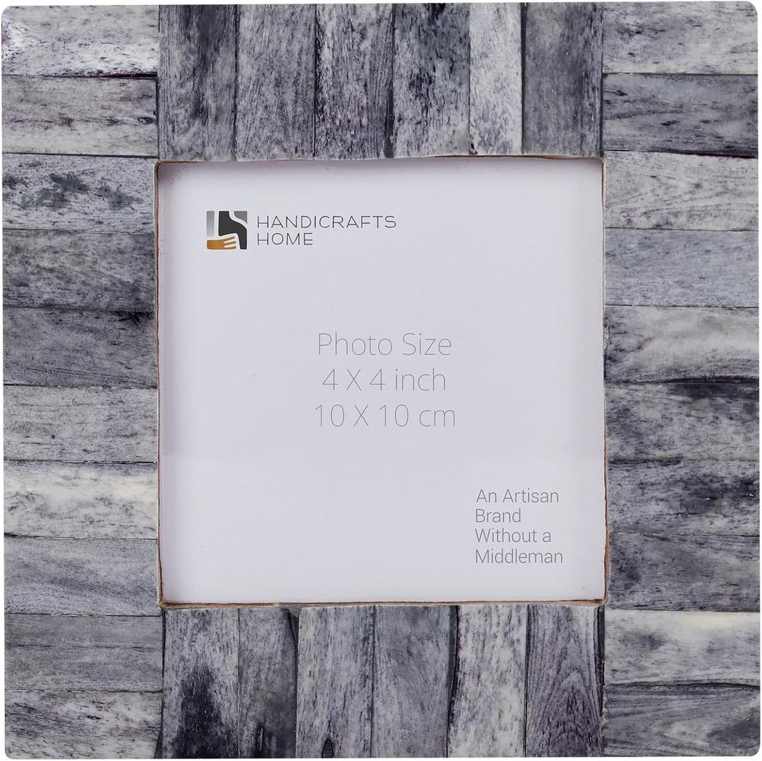 Handicrafts Home 4 by 4 Grey Picture Frame  Handmade Rustic Photo Frame for Shelf Decor, Bone inlay Frames for Desk & Bedroom Decor, Perfect for Home Decor, Wedding, Graduation, Or Milestone Photos
