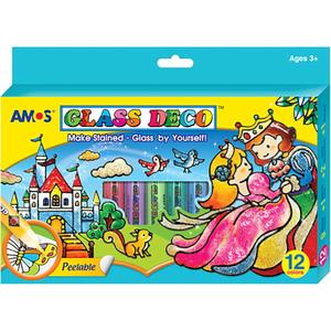 AMOS Glass Deco Window Art Kit  10.5 ml x 10 Colors  Black & Gold Liners, 3 Vinyl Sheets & Pattern Templates, Glue Stick, DIY Stained Glass Paint Set for Kids