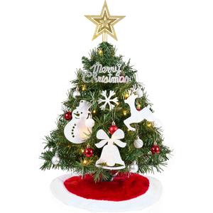JOIEDOMI 24"/2FT Small Christmas Tree with Lights, Table Top Christmas Decor with Tree Skirt, Star Treetop and Ornaments, Battery Operated Pre-lit Artificial Xmas Tabletop for Xmas Decorations Indoor