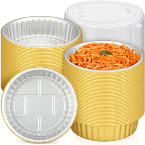 Zhehao 40 Pcs 7 Inch Aluminum Foil Pans with Lids 31 Oz Gold 2X Thicker Heavy Duty Foil Pan Disposable Baking Pans Disposable Cookware Tin Food Containers for Cake Pie Cooking Microwavable Oven