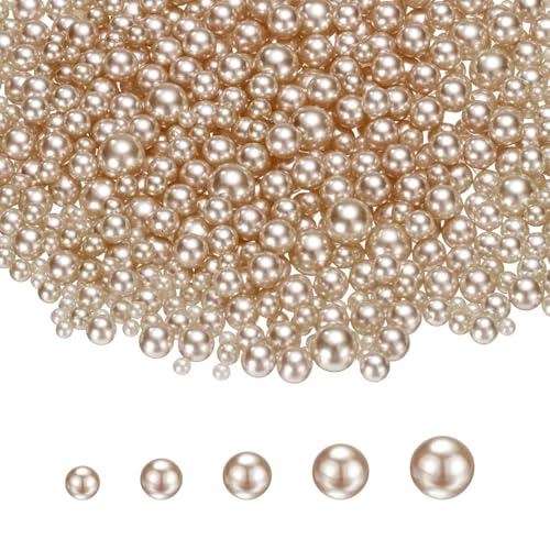 PATIKIL 1000 Pcs No Hole Pearls, 3mm 4mm 5mm 6mm 8mm Mini Round Faux Pearl for Art Crafts Jewelry Making Nail Vase Filler Birthday Wedding Party, Light Brown