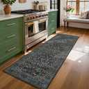 GarveeHome Washable Kitchen Runner Rug, Floral 2x6 Rug for Hallway Non Slip Stain Resistant, Ultra-Thin Boho Soft Hallway Rug Botanical Carpet for Entryway, Laundry Room, Bathroom Dark Black