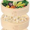 JMIATRY 3 Tier Bamboo Steamer 8 Inch Dumpling Steamer Basket With Side Handles Bamboo Steamers Basket With Lids for Steaming Cookware Asian Food, Bao Buns, Chinese Dim Sum, Dumpling