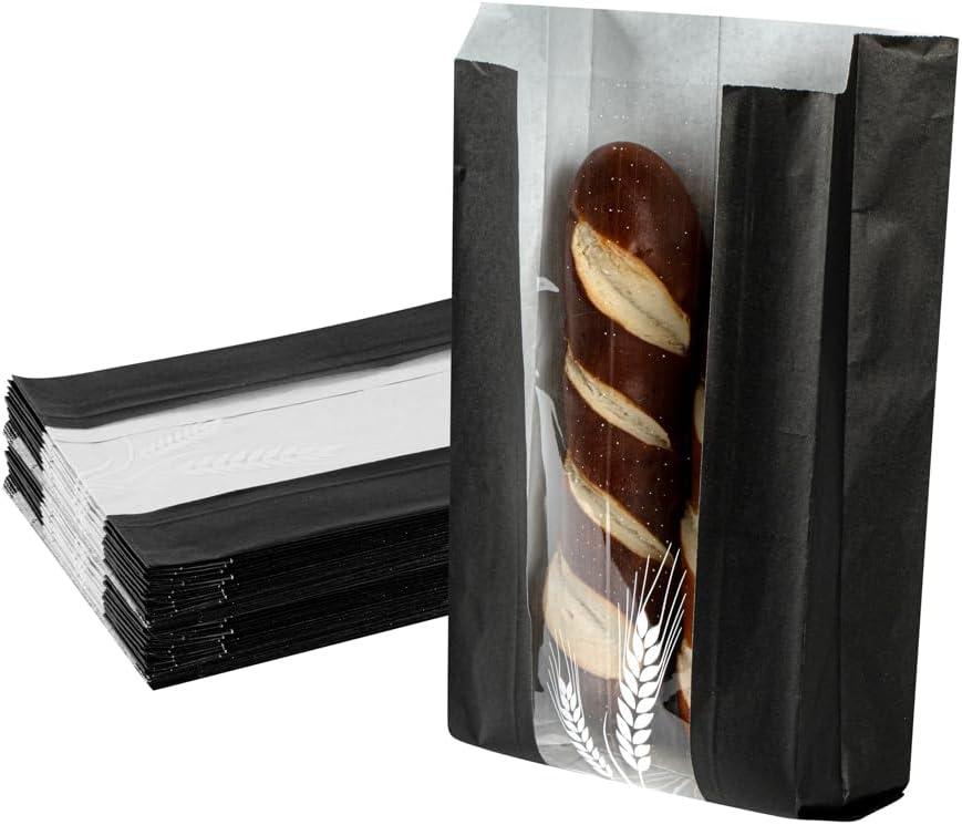 Restaurantware Rustic-Elegant Black 5.8" x 2.8" x 11.5" Micro-Perforated Bread Bags - 100 Count