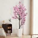 Artificial Pink Cherry Blossom Tree 7ft(84in) Tall Fake Silk Leaves Indoor Decor Handmade Lifelike Sakura Tree for Wedding Realistic Cherry Plant in Pot for Home Living Room,Office,Outdoor Decor