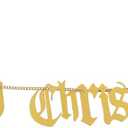 Leinuosen 47'' Magical Wizard Merry Christmas Banner Metal Merry Christmas Garland Sign Vintage Metal Happy Banner Party Decor for Xmas Holiday Birthday Party Supply Indoor Home Office Mantle Decor