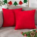 UGASA Corduroy Striped Soft Decorative Throw Pillow Covers Soild Square Set Cushion Cases Christmas Decor Pillowcases for Sofa Bedroom, 2 Pcs, 16x16inch, Red