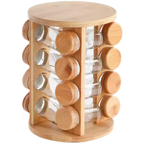 FSC Bamboo 360° Rotating Spice Rack 12 16 20 Spice Jars Multi-use Rack for Kitchen