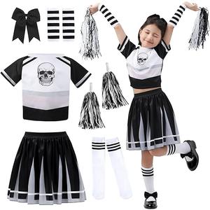 Skeleton Cheerleader Costume for Girls - Scary Bad Spirit Halloween Outfit - Dead Cheer Skull Scary Outfit. Size 6-10