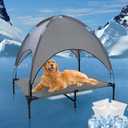 42'' Outdoor Elevated Dog Bed with Canopy, Raised Dogs Bed with Six Support Feet,Breathable Cooling Dog Cot Beds Medium Large Size Dogs,Outdoor Pet Hammock Beds,Outside Pet Beds with 4 Ice Pack(Large)
