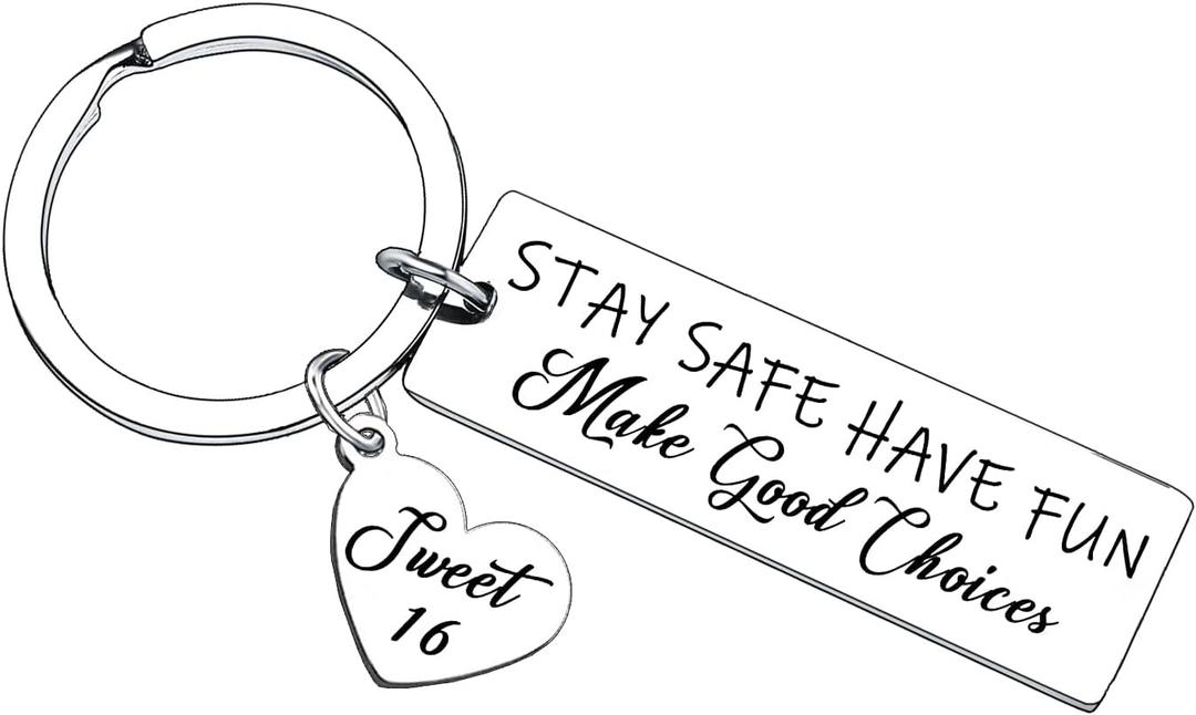 Aeiwjoi Sweet 16th Birthday Gifts for Women Funny 16th Keychain Gift for 16 Year Old Gifts for Daughter Sister New Driver Keychain Drive Safe Gift Custom Sweet Sixteen Jewelry