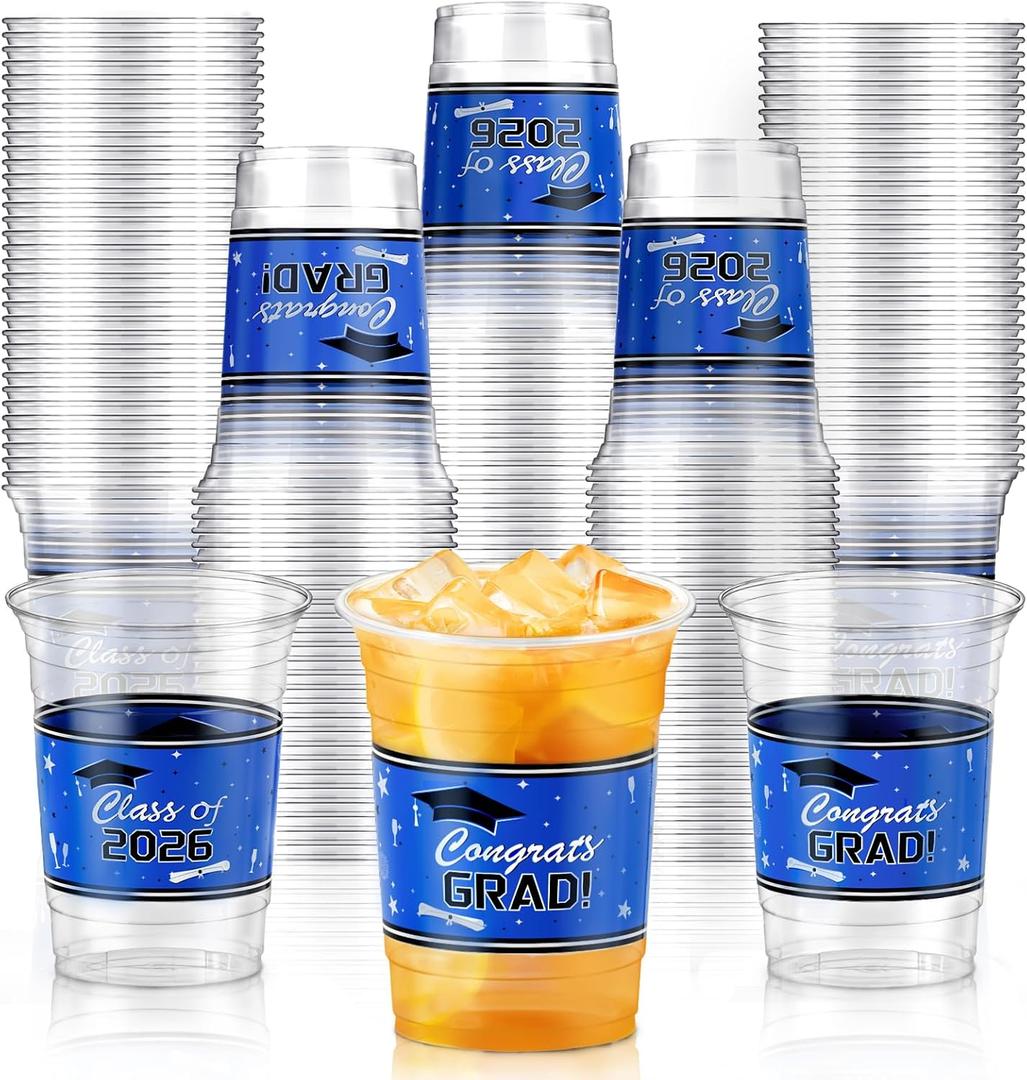 Blue and White Graduation Cups 2026, 48 Pack 16 oz Class of 2026 Plastic Cups, Disposable Grad Party Drinkware for High School College Celebrations