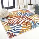 JONATHAN Y Tropics Palm Leaves Indoor Outdoor Square Area Rug 5X5 Cream/Orange, Boho for Backyard, Patio, Porch, Easy-Cleaning, High Traffic, Pet-Friendly, Non-Shedding (AMC100B-5SQ)