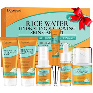 Skin Care Set,6Pcs Women Teen Glass Skincare w/Korean Rice Extract,Hydrate Glow Repair Anti-Aging Facial Routine Kit Gift for Women Mom Wife Teenage Girl Trendy Stuff Christmas Gifts Stocking Stuffers
