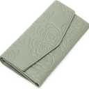 GOIACII Women's Wallet RFID Blocking Credit Card Holder Ladies Clutch Purse with Zipper Coin Pocket Embossed Flower Green