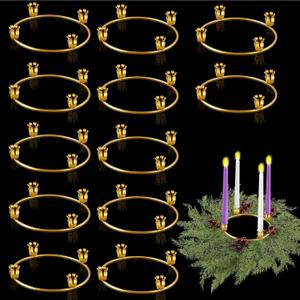 Thyle 12 Pcs Metal Christmas Advent Wreath Rings Bulk Gold Advent Wreath Candle Holder Xmas DIY Taper Candle Rings Table Candelabra Holder for Church Supply Home Table Centerpiece Festival Decoration