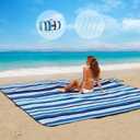 ZAZE Beach Blanket Picnic Blankets with Stakes, Thick 3-Layer 80*80 Oversized Waterproof Sandproof Compact Outdoor Mat, Big Extra Large Foldable Camping Park Vacation Travel Accessories(Blue Stripe)