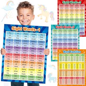 Yisong 4 Sheets Sight Words Poster Extra Large Educational Word Families Chart Posters Classroom Learning Decoration for Preschool, Classroom, Homeschool, Playroom