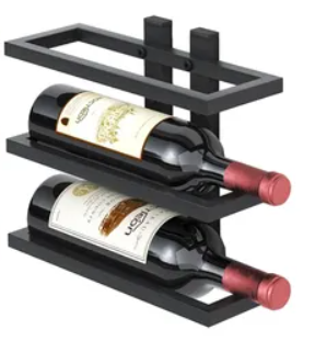Wall Mounted Wine Rack, Holder for 3 Bottles, Small Display Shelf Hanging Wall Mounted Wine Bottles Storage Rack - 24x9x25cm, Black