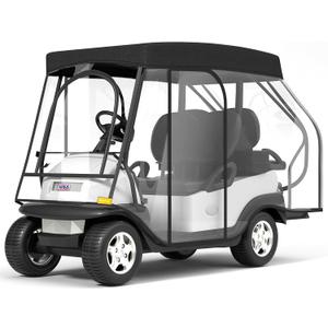 Rosefray Golf Cart Enclosure - 2+2 Drivable Rain Cover for Short Roof 58" EZGO, Club Car - Durable Door Zipper, 4-Sided Clear Windows (4 Seater) (Black)