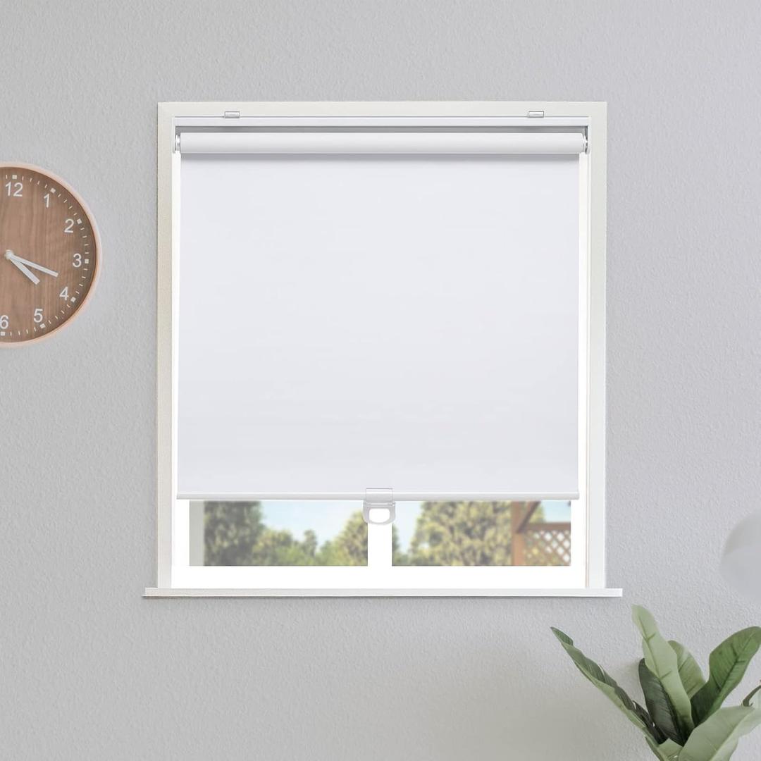 Blackout Roller Shades Blinds Cordless for Windows Pull Down Room Darkening Door Blinds with Thermal Insulated Easy to Install for Living Room,Bedroom,Home,Office Bathroom White 39" W x 72" H